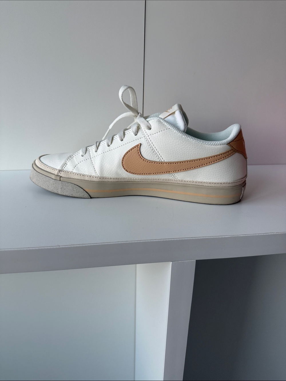Nike Women’s White Low-Top Sneakers with Tan Swoosh